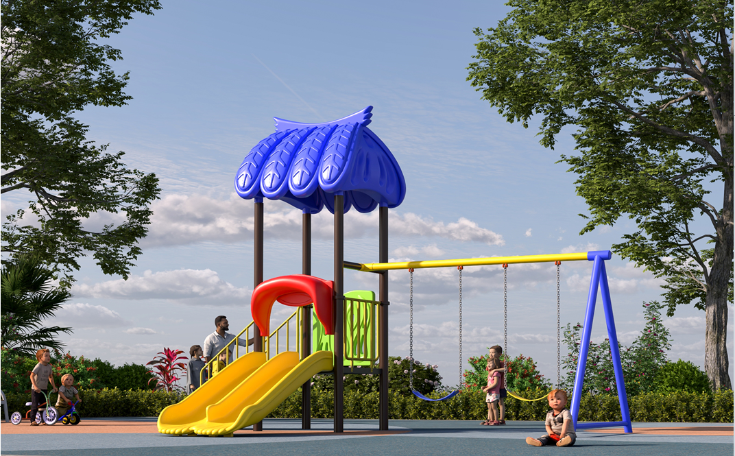 Nhà chơi cầu trượt 2 xích đu